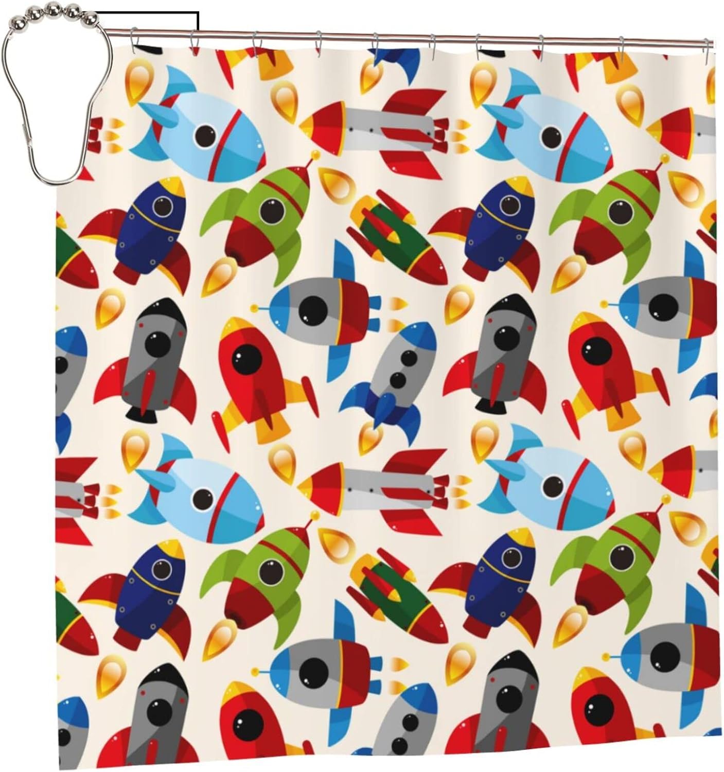 Alyyydff 72x72 Inch Cartoon Spaceship Shower Curtain with Hooks