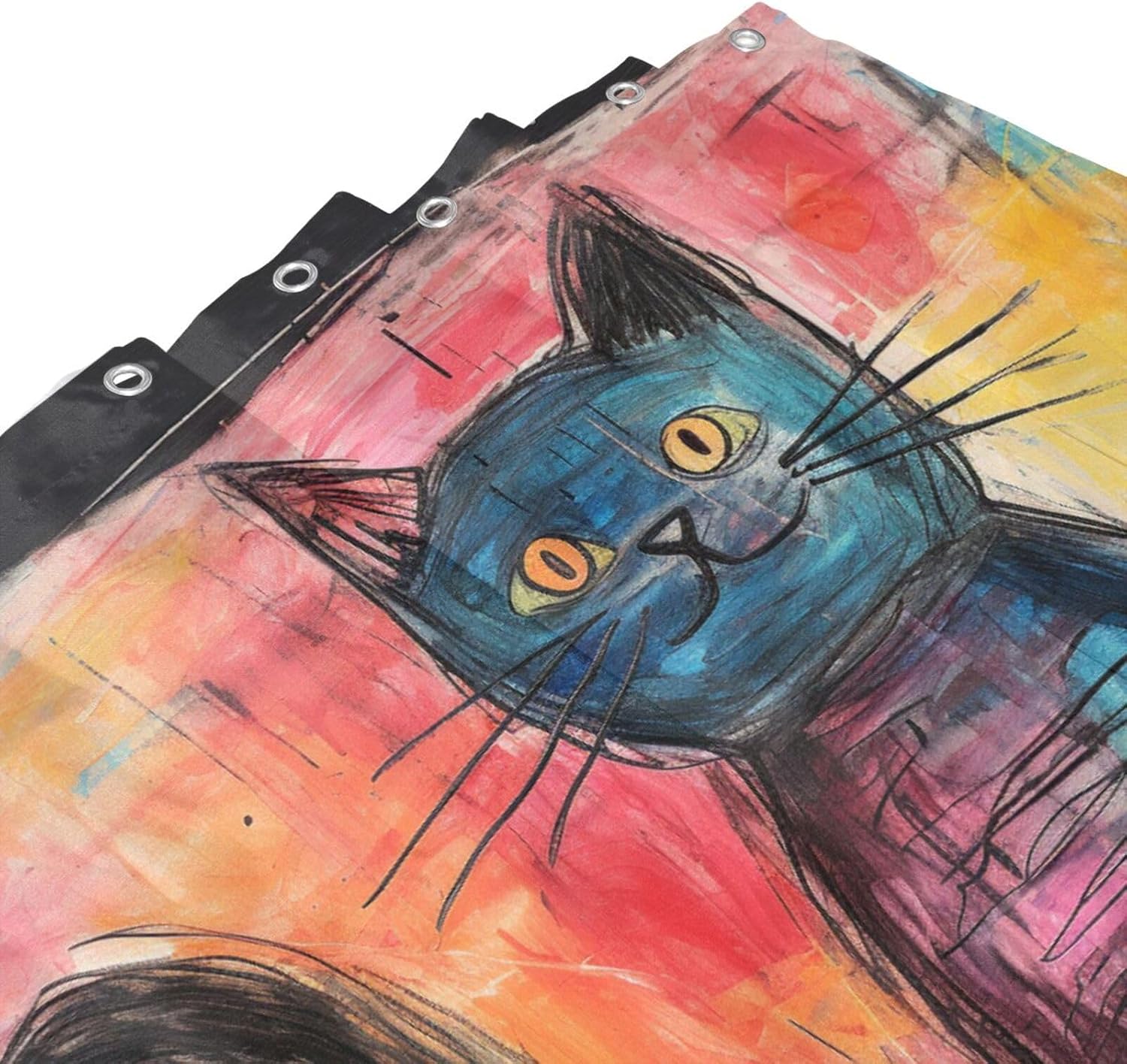 Crazy-Cut Cat Bohemian-Shaped Shower Curtain Set with 12 Hooks