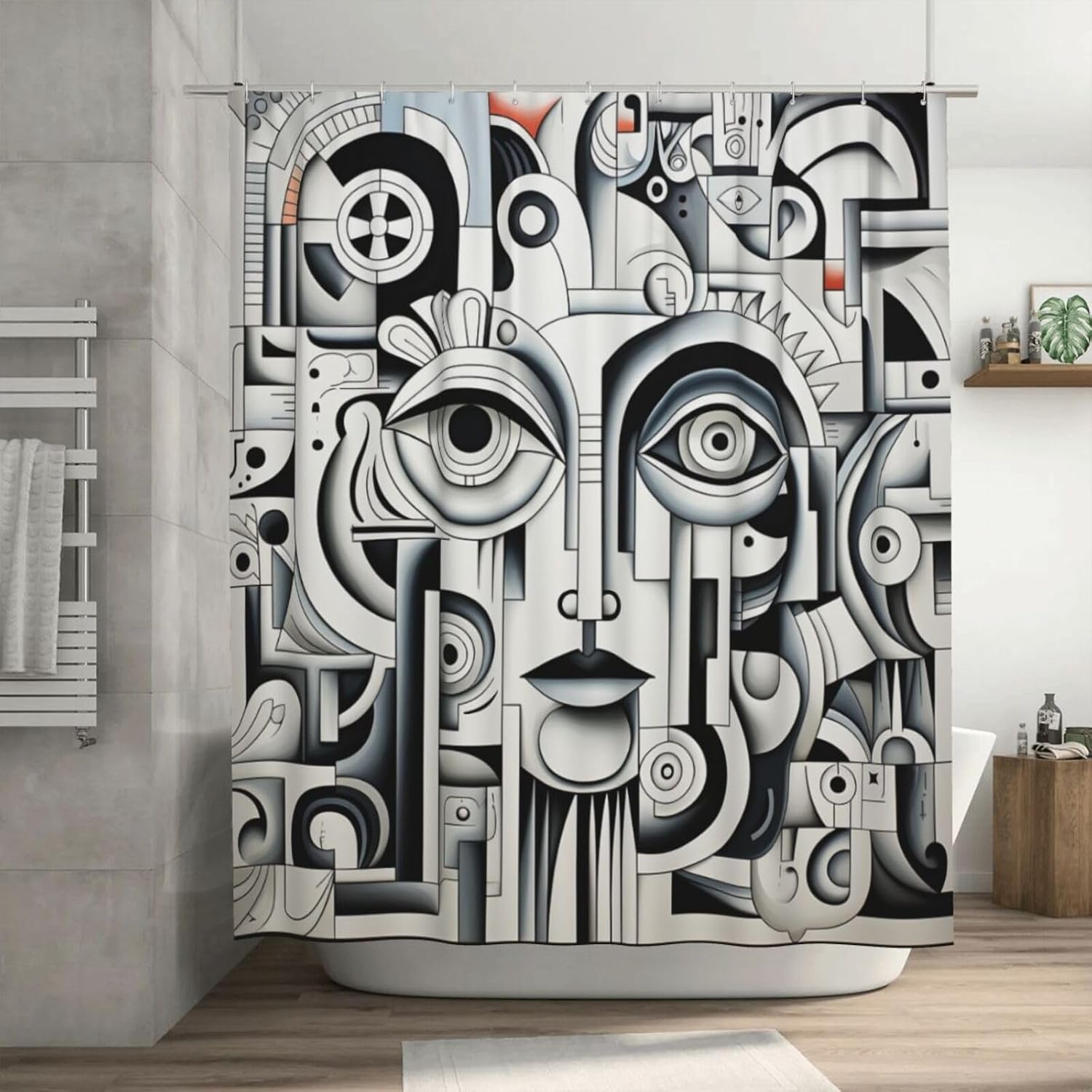 Abstract Face Boho Shower Curtain Set72x72 in