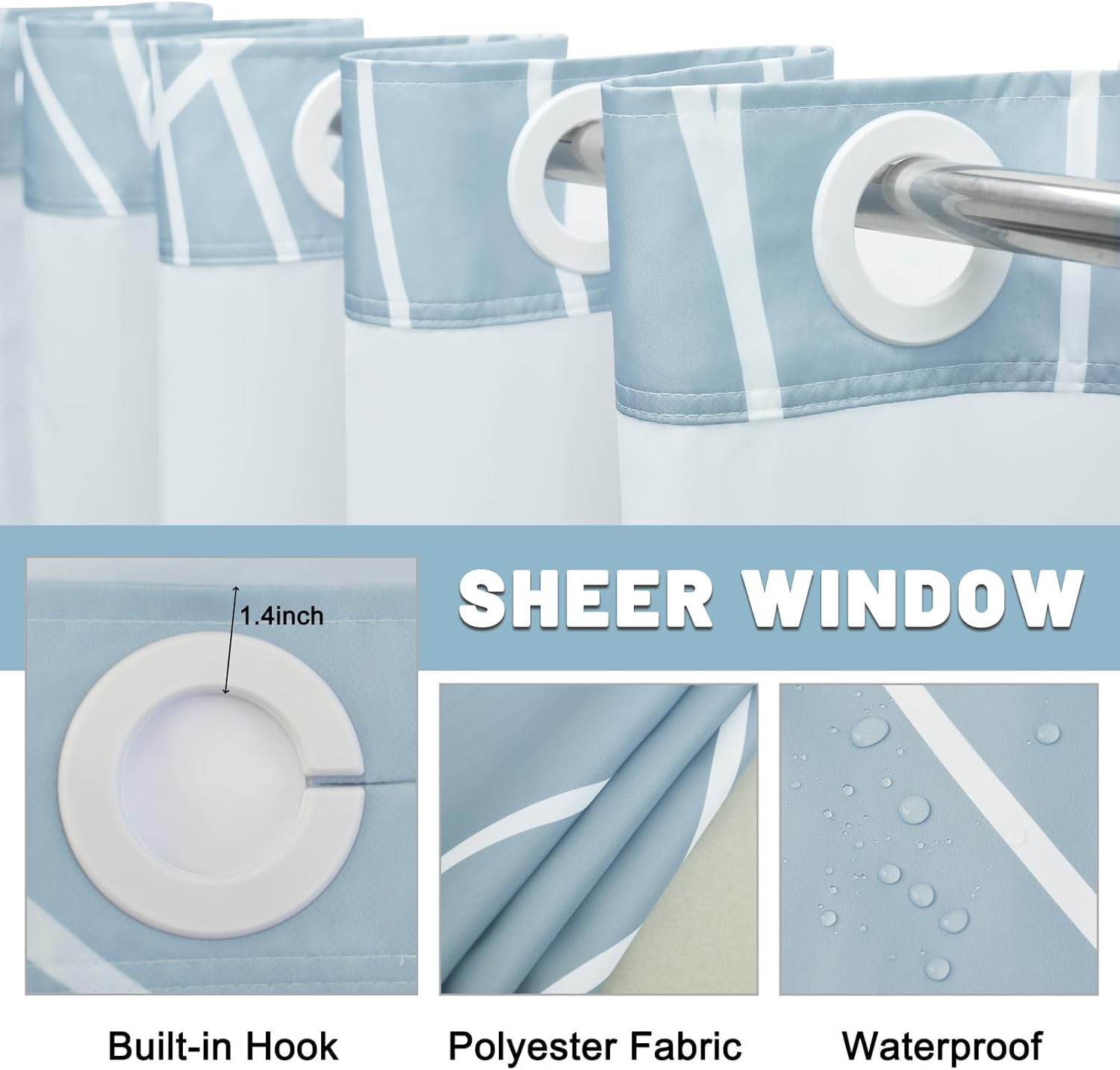 Sleek Blue Striped Shower Curtain Set