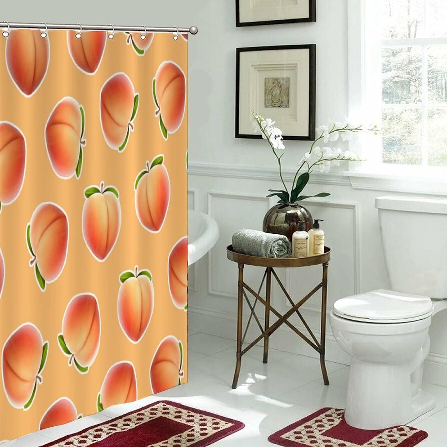 Cute Washable Peach Shower Curtain