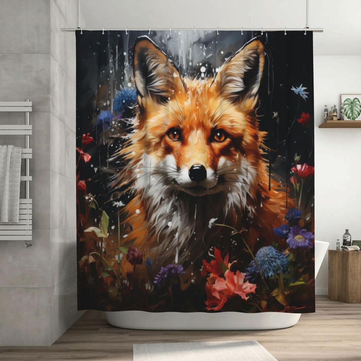 DAOWANGZUO Brown Fox Shower Curtain Set