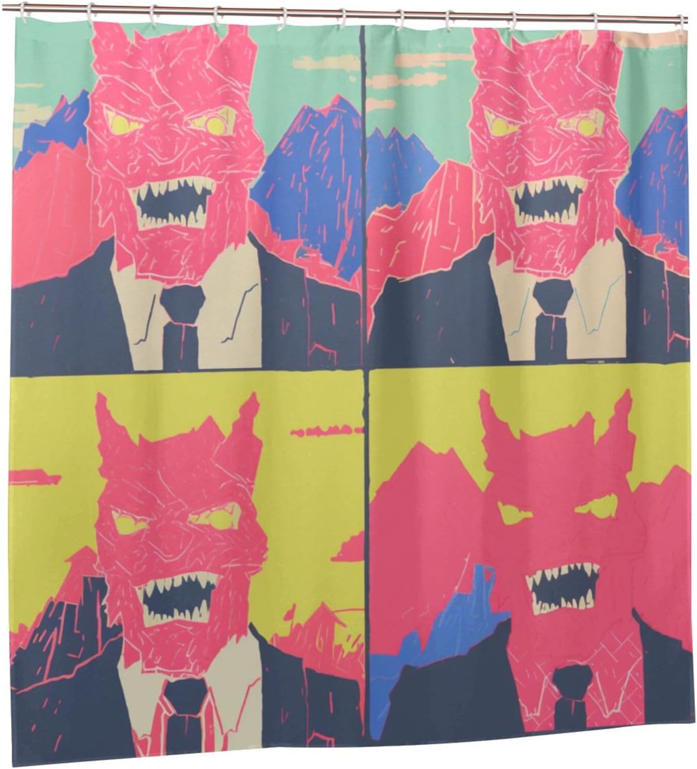 Red Devil Shower Curtain Set Hippie Abstract Design Black 72x72 inch