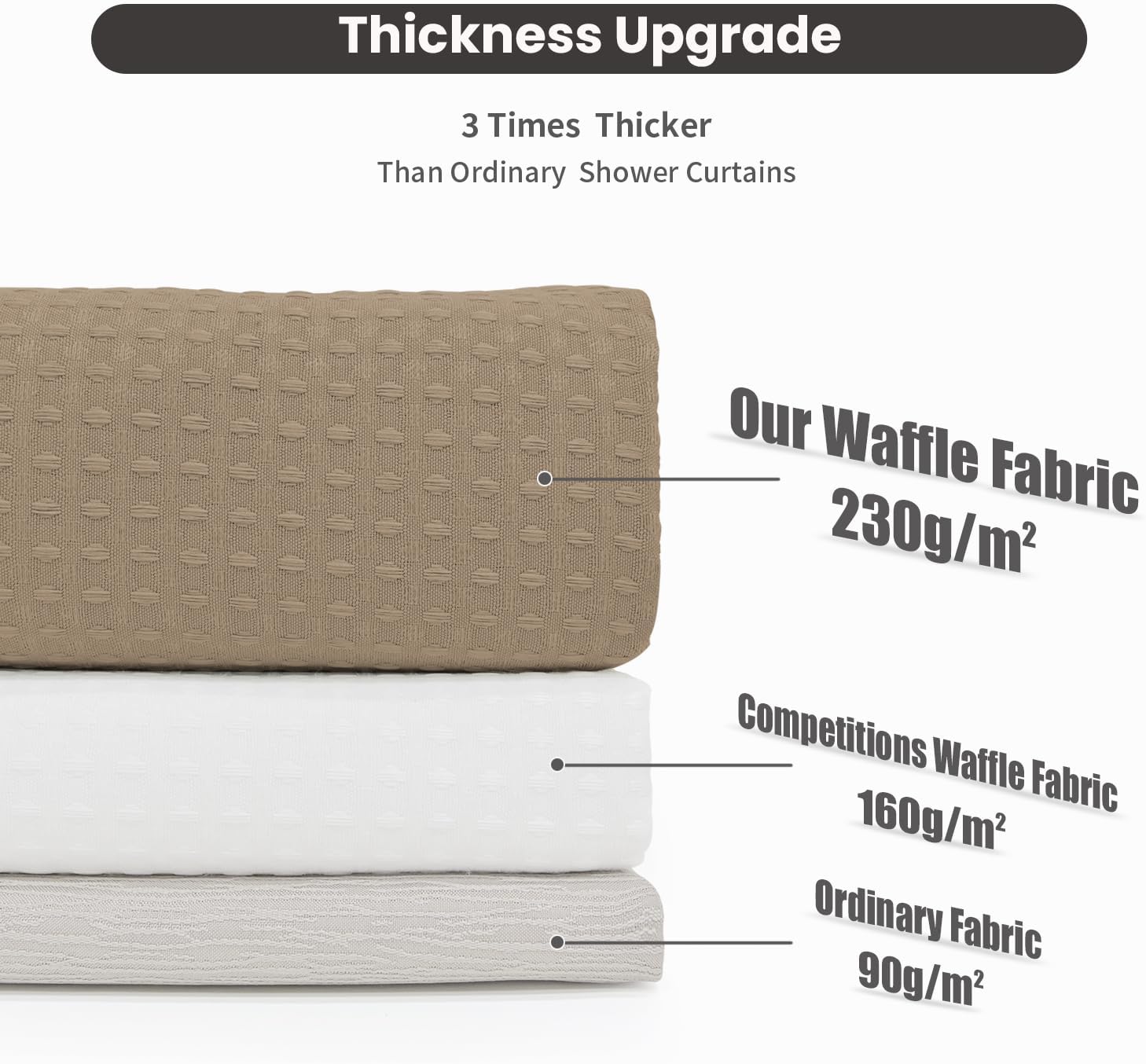Easy Set No-Hook Waffle Washable Shower Curtain Set