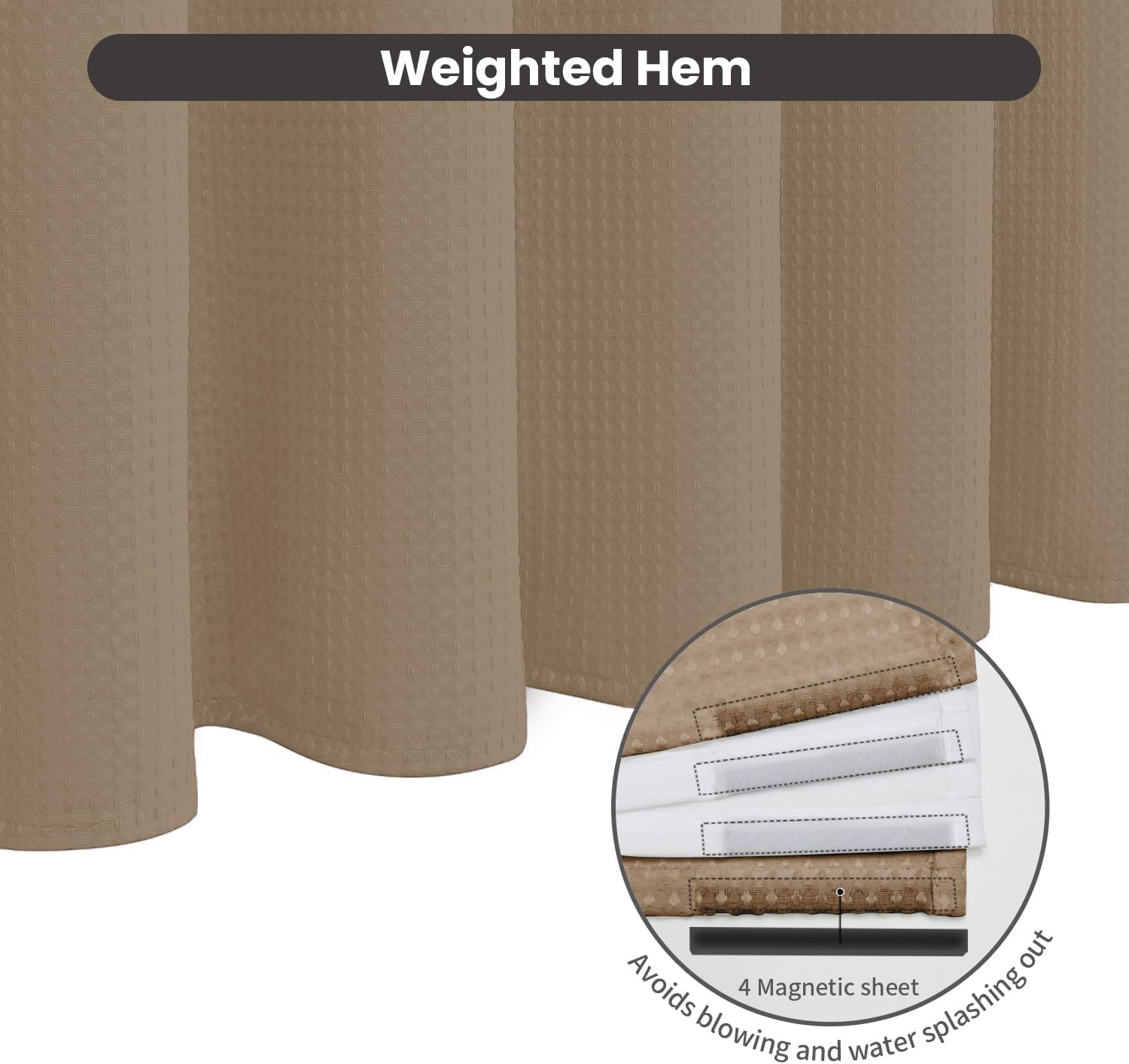 Easy Set No-Hook Waffle Washable Shower Curtain Set