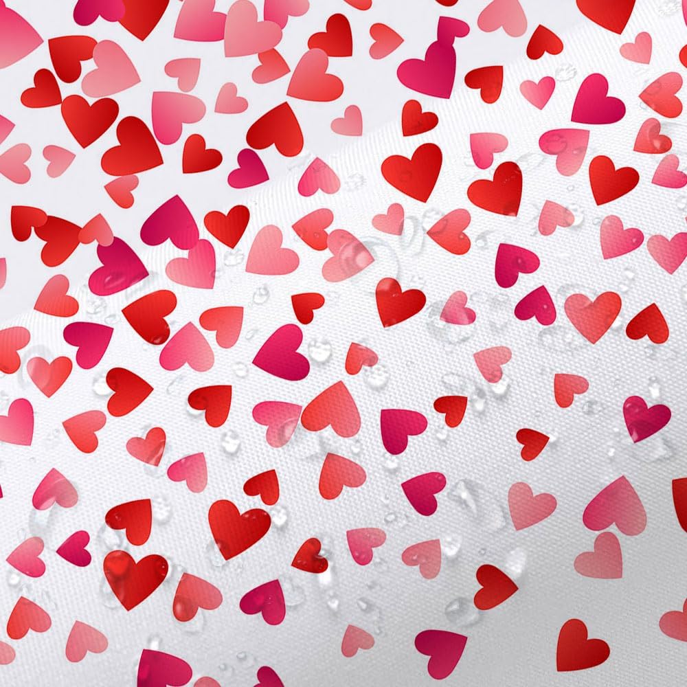 JAWO Valentines Falling Red Heart Shower Curtain Set 70x70 inch
