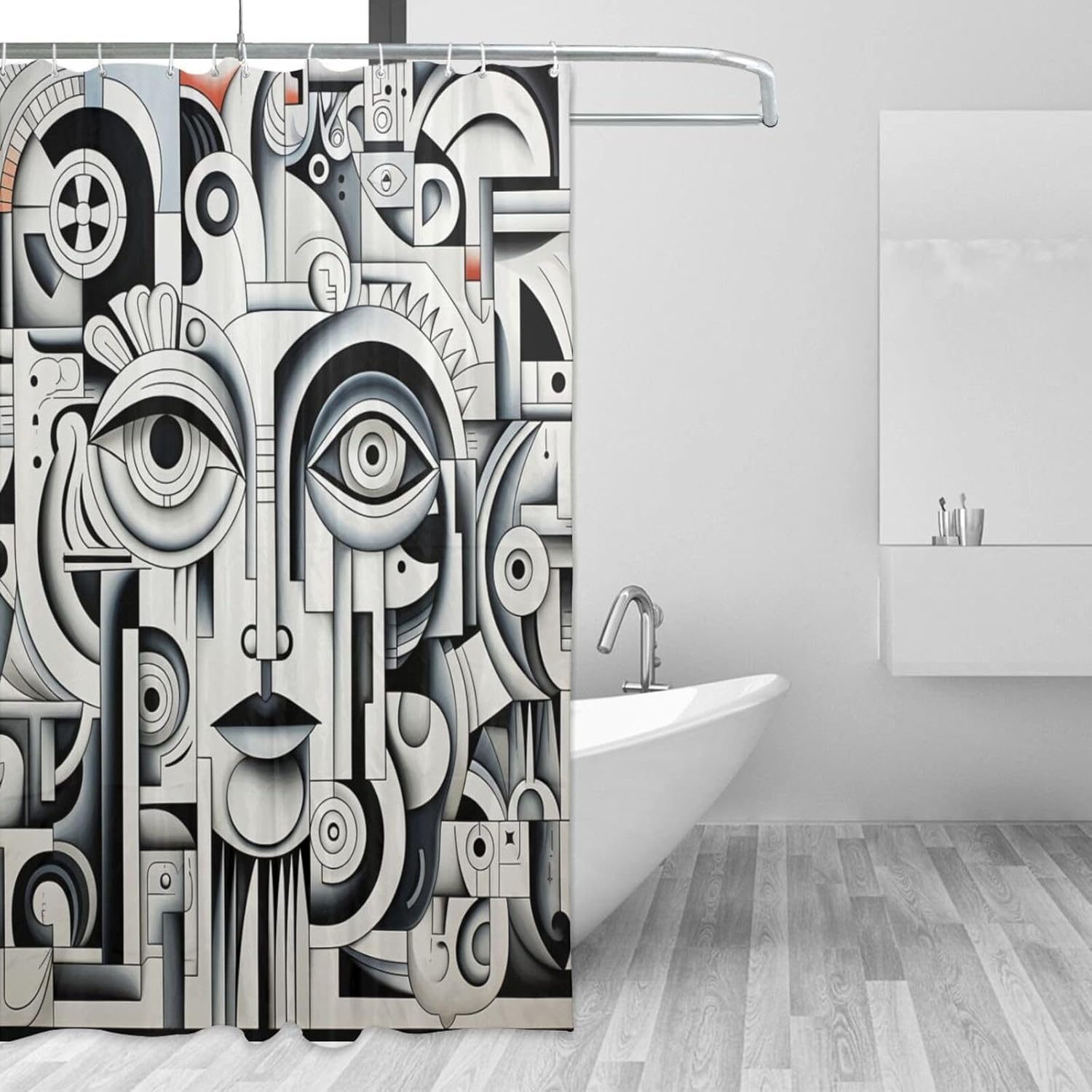 Abstract Face Boho Shower Curtain Set72x72 in