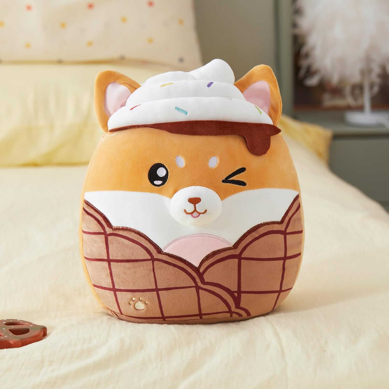 Shiba Inu Plush Pillow - Cute Corgi and Ice Cream Design