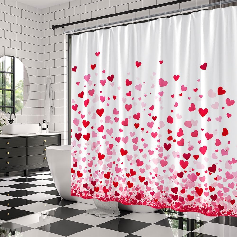 Red Pink Love Valentines Day Heart Shower Curtain