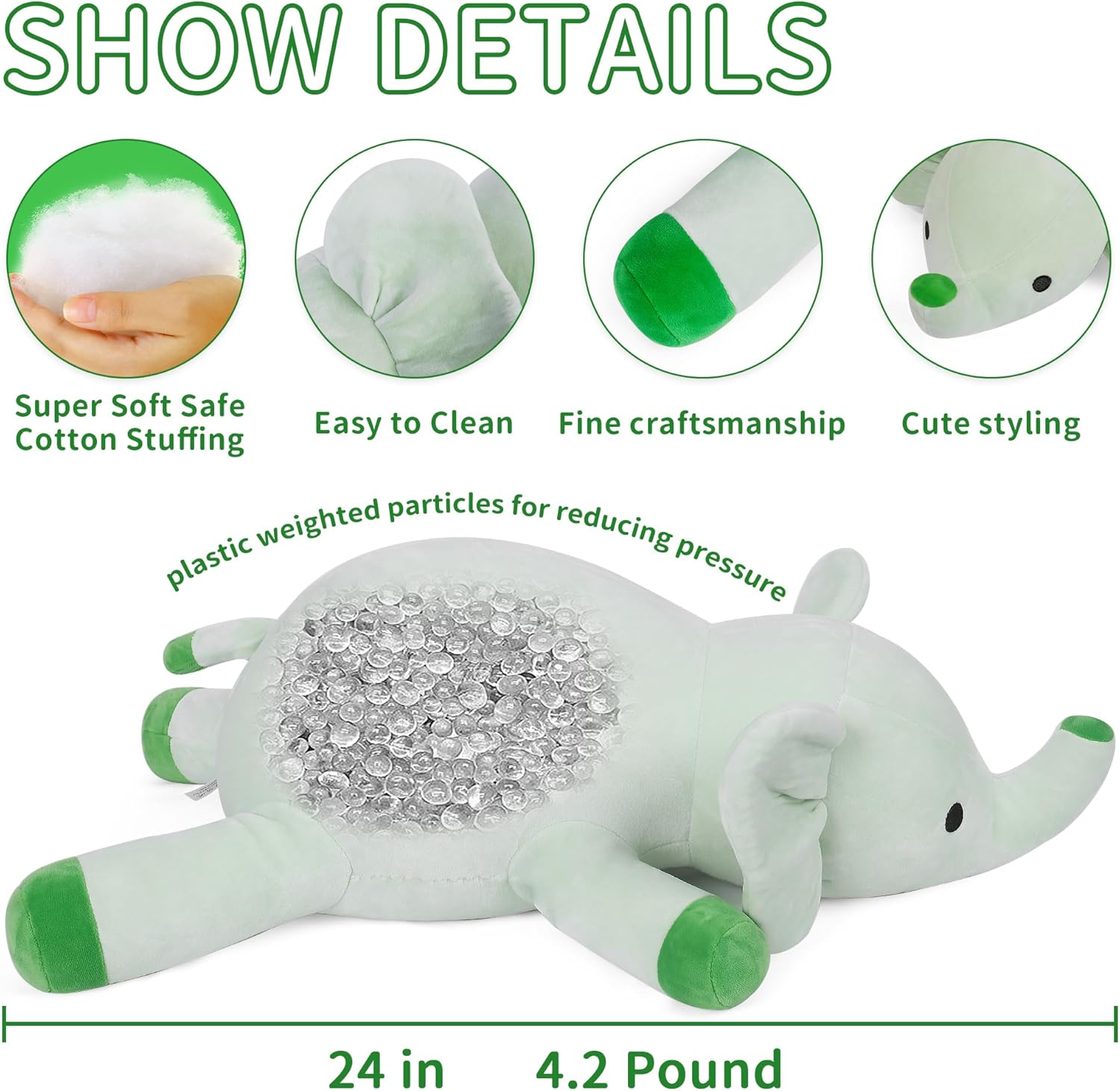 Elephant Weighted Plush Pillow
