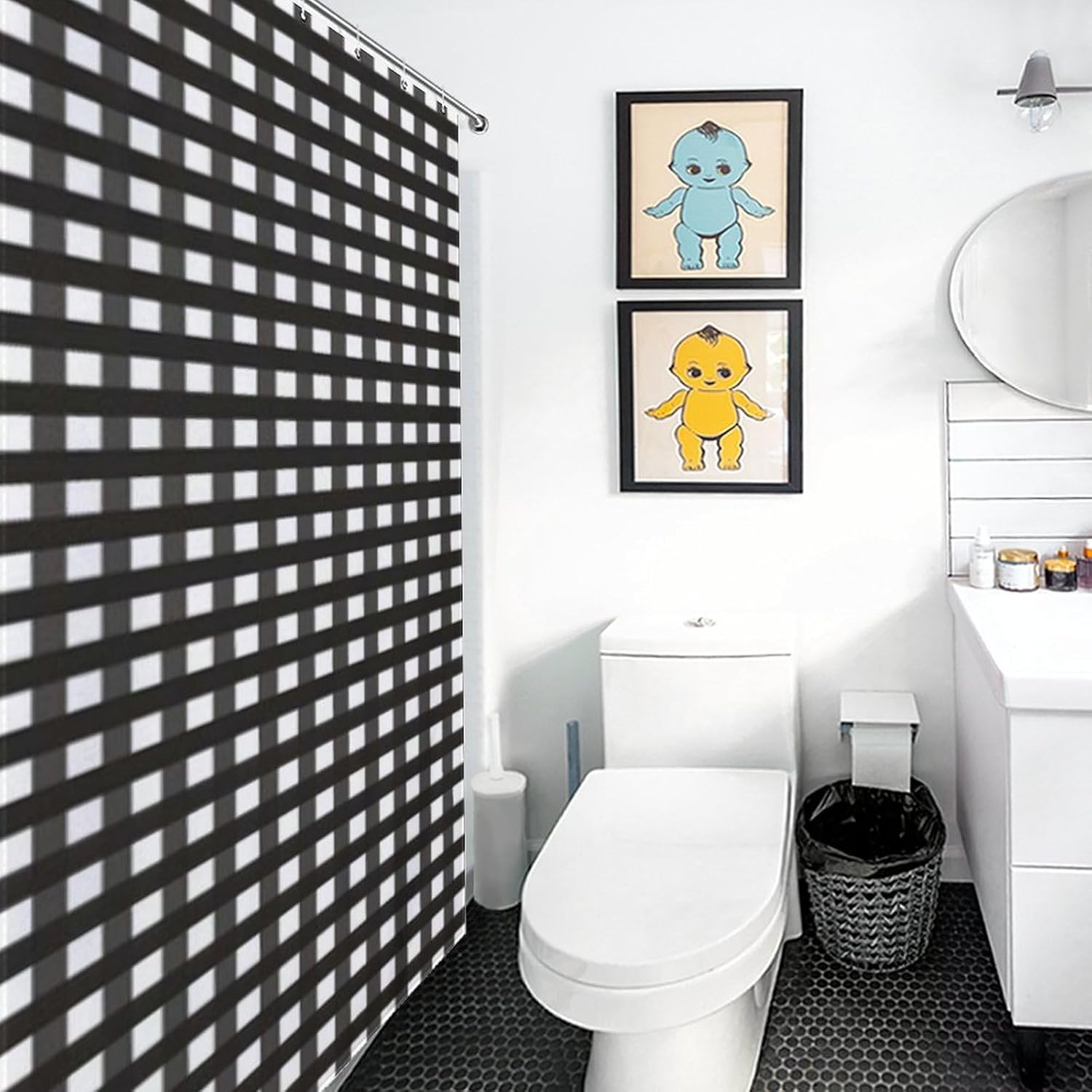 Nosarte Black Gingham Shower Curtain Set with 12 Hooks
