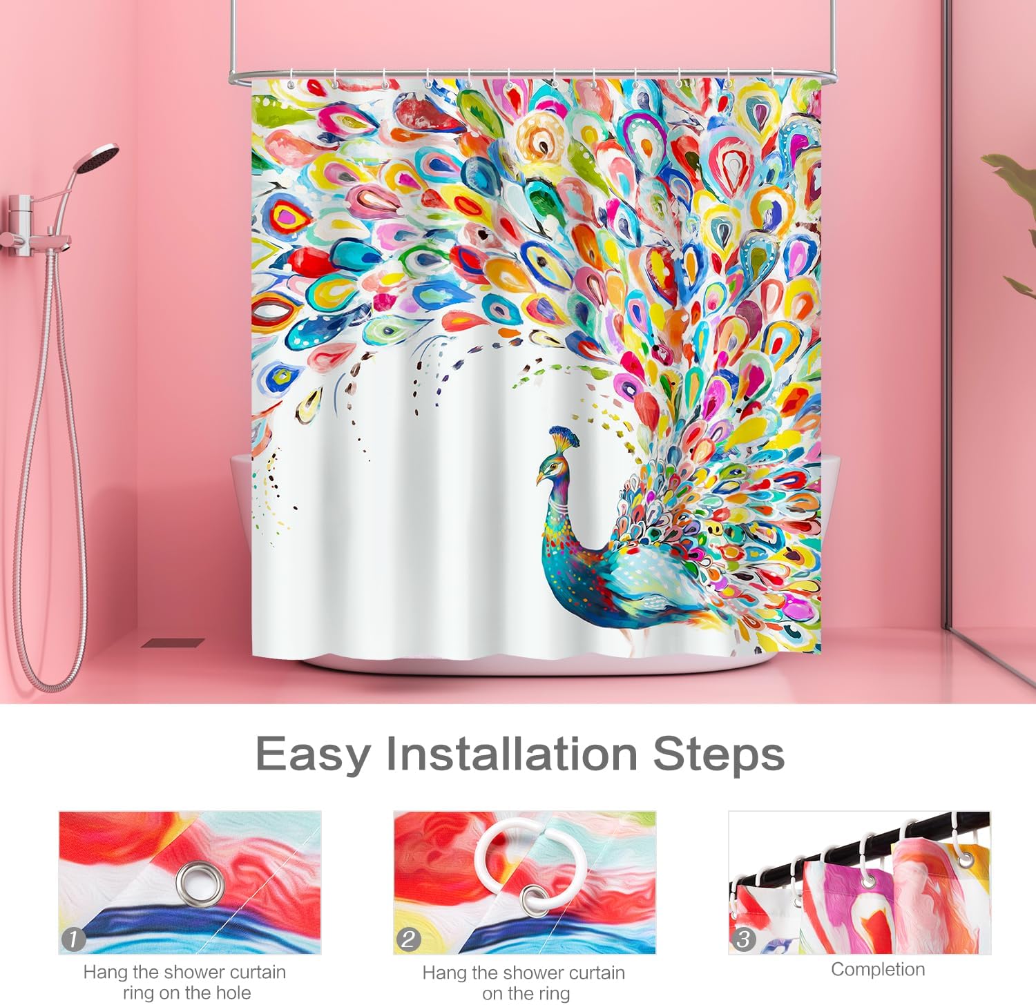 Vimorco Watercolor Peacock Shower Curtain