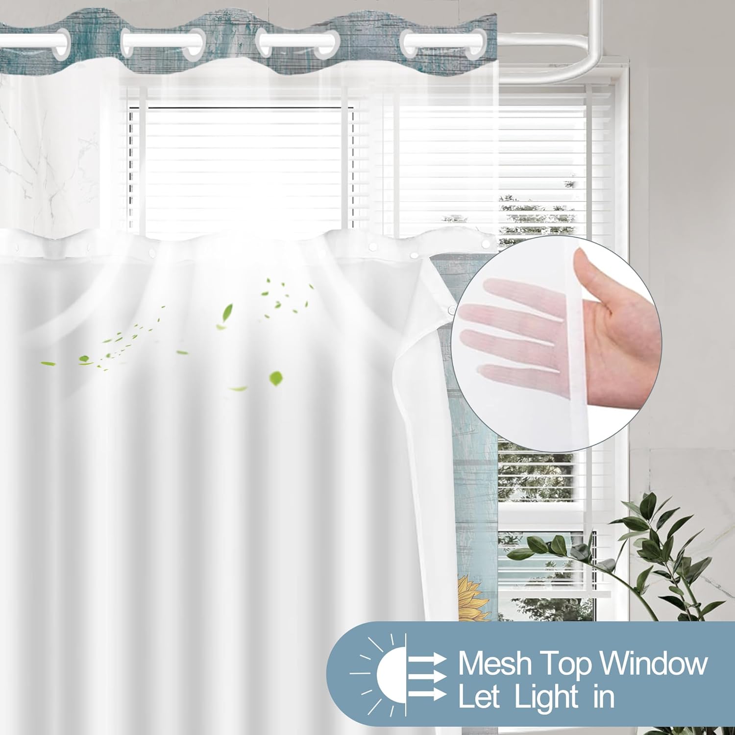 Sunflower Farmhouse Bath Curtain No Hook Design 71x74