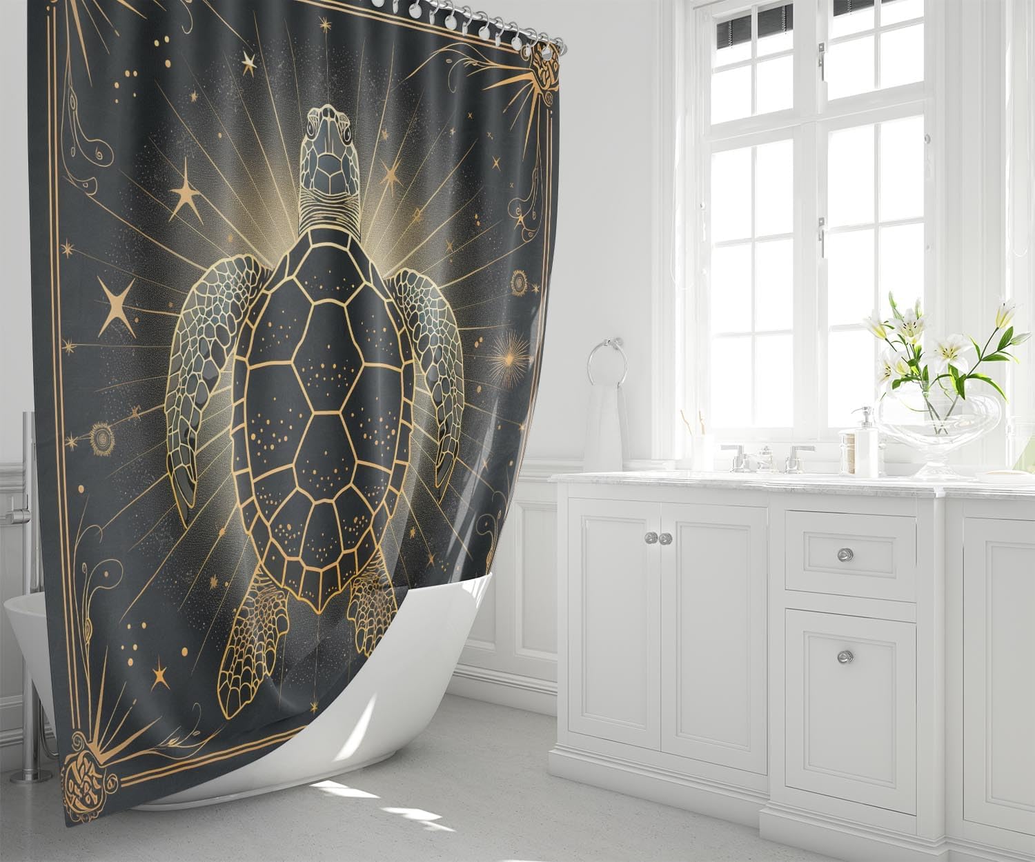 JPSBJWJ Sea Turtle Shower Curtain Set with 4 Pieces