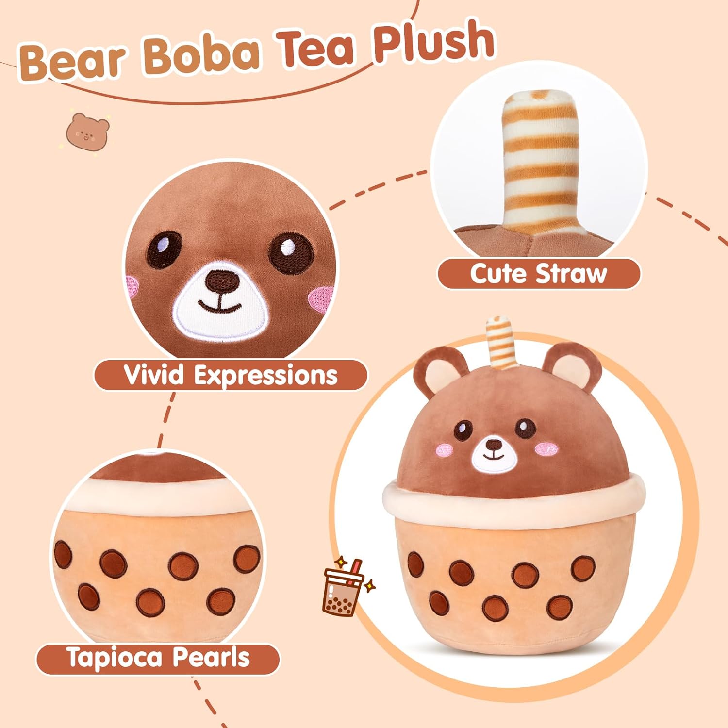 Boba Bear Plush Pillow - 12 Inch