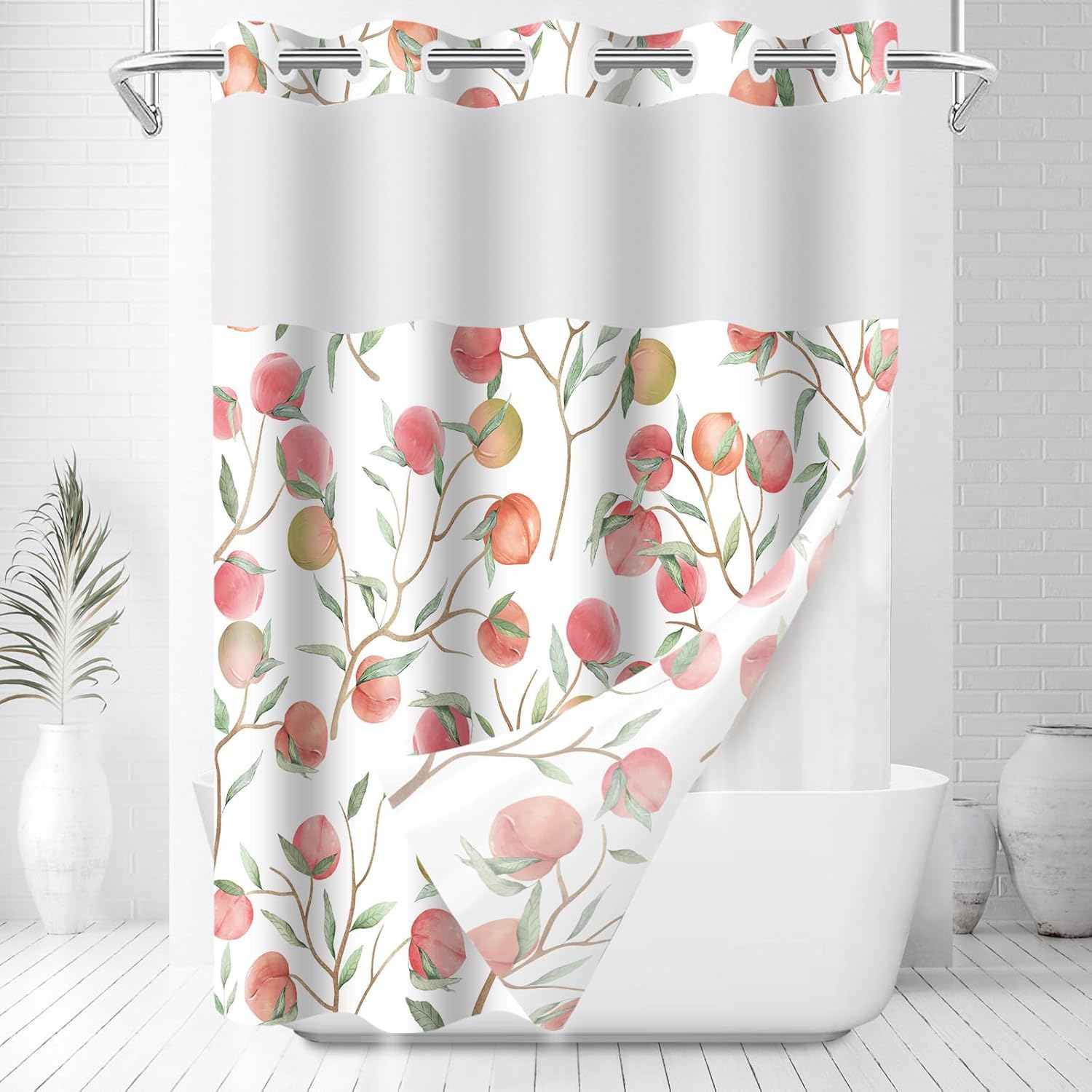 Charming Peach Shower Curtain Set with Fabric Liner for Your Bathroom