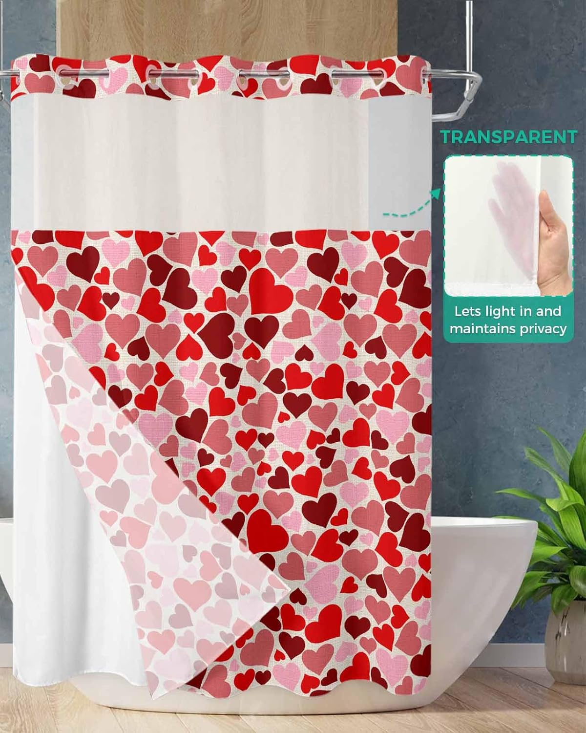 Valentines Red Pink Heart Shower Curtain Set