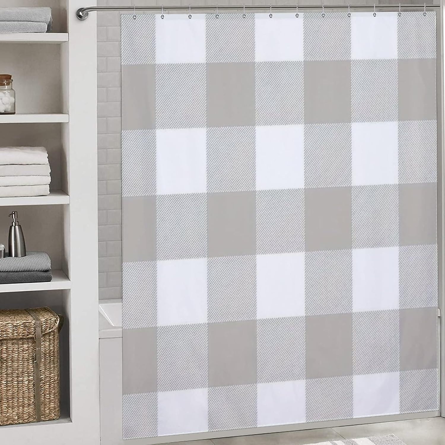 Premium Buffalo Check Plaid Bath Curtain 72x72Inch