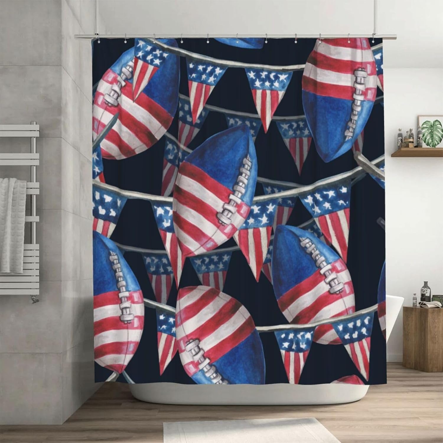 USA Star Flags American Football Shower Curtain 72x72 Inches with Hooks