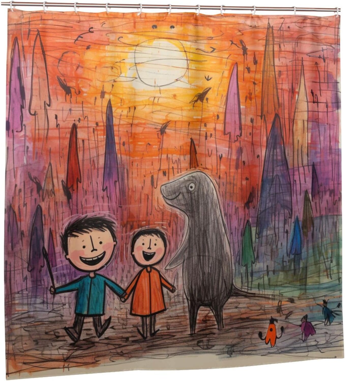 Crayon Fun - kids Drawing Painting Shower Curtain 72x72in Soft Durable