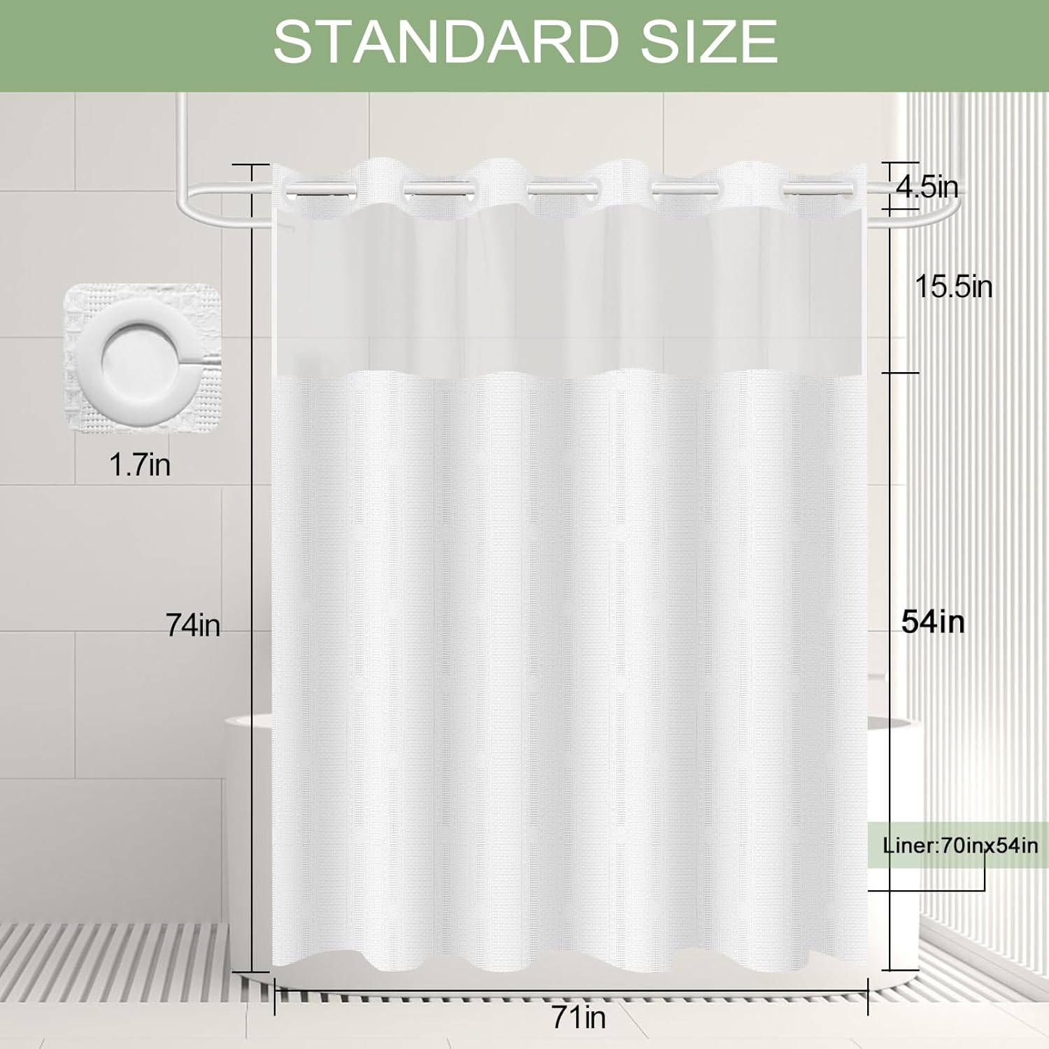 Heavy-Duty No Hook Waffle Weave Shower Curtain Hotel Quality White