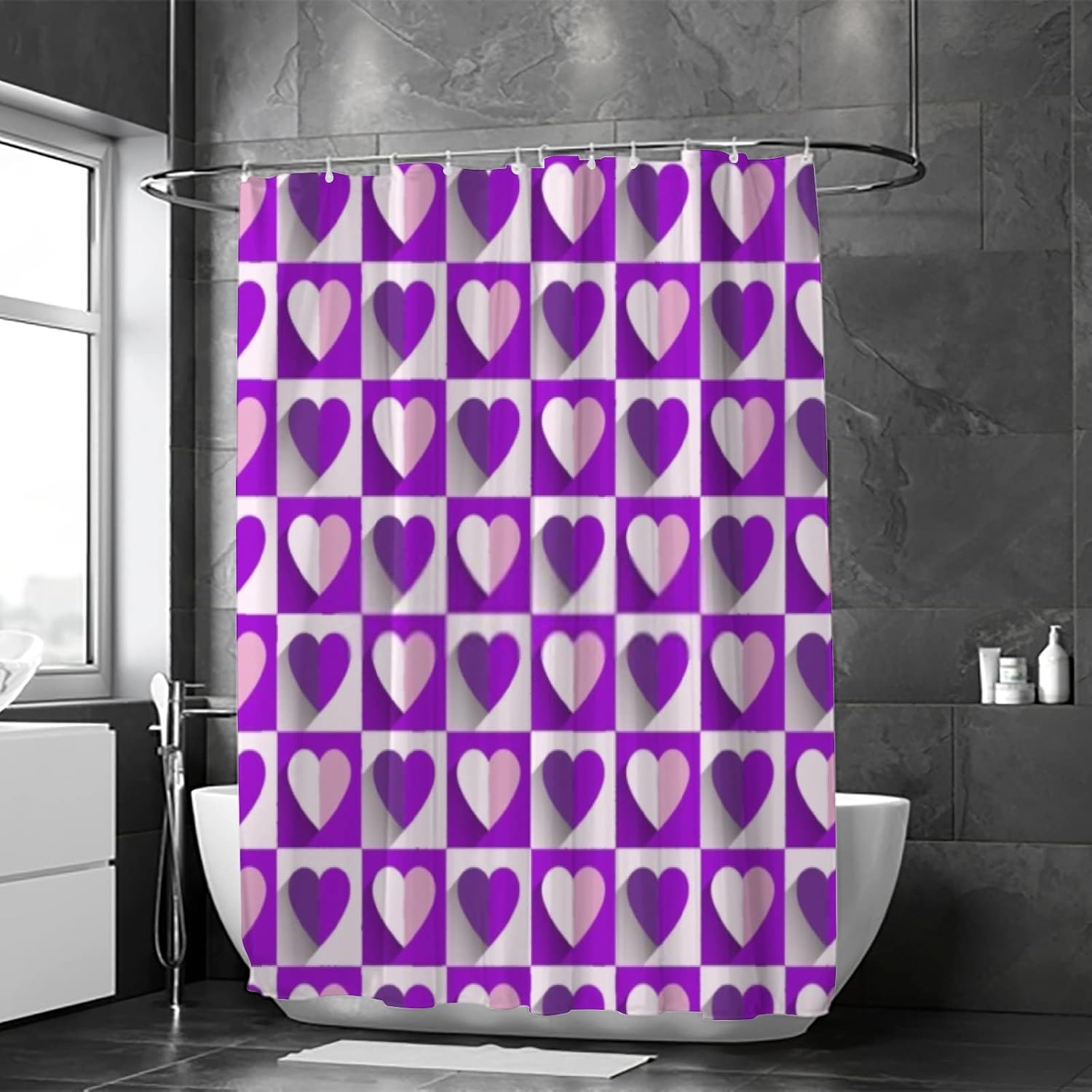 Hapuxt Valentines Day Heart Purple Shower Curtains Durable Waterproof Machine Washable
