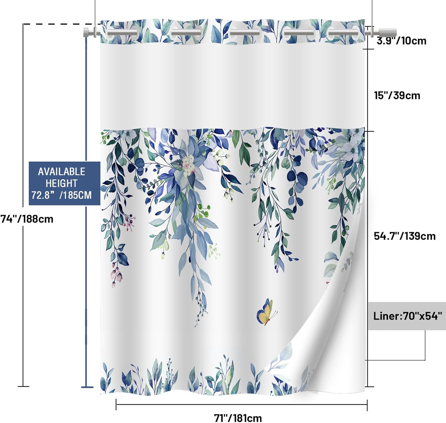 Eucalyptus Butterfly Bath Curtain Set 71x74