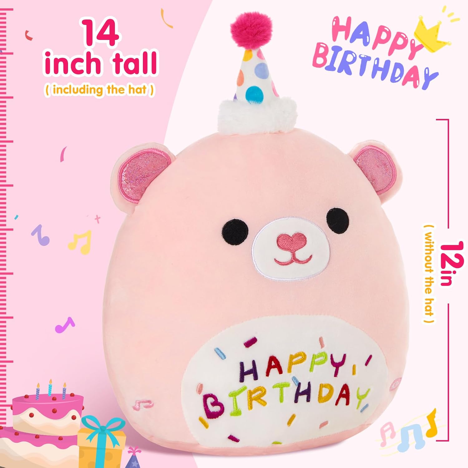 Happy Birthday Teddy Bear Glow Singing Plush Pillow