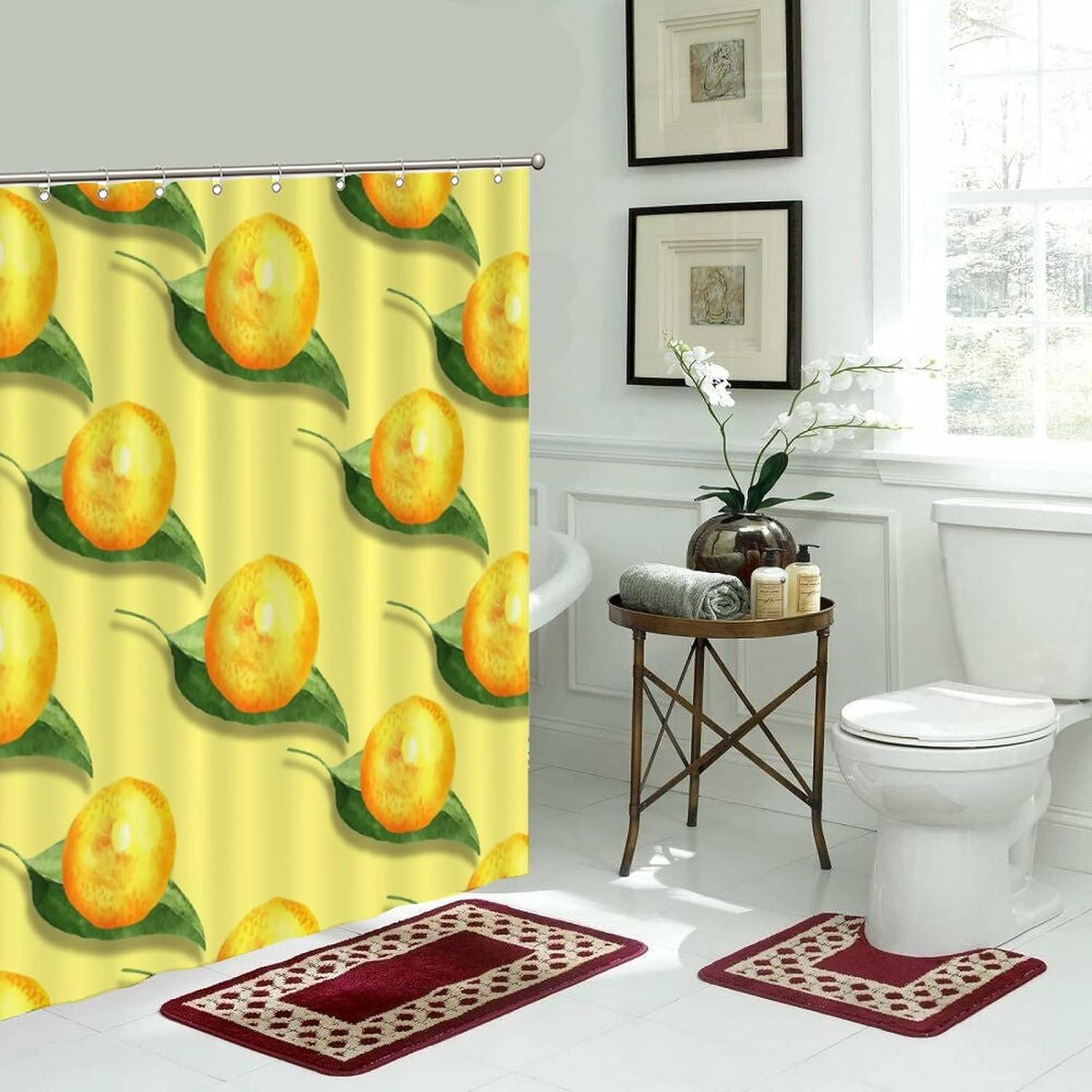 Fruit Pattern 65x71 Lemon shower curtain liner waterproof polyester with hook closure