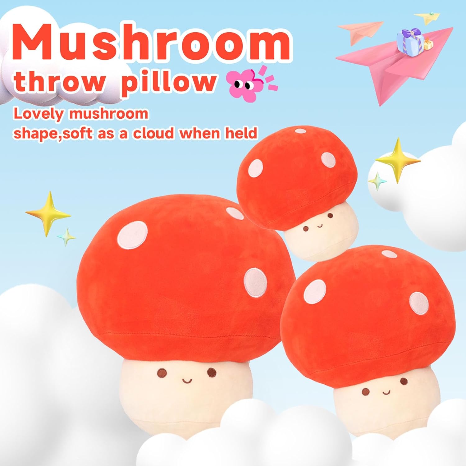 Soft Red Mushroom Plush Pillow Cute Toy for Kids and Girls