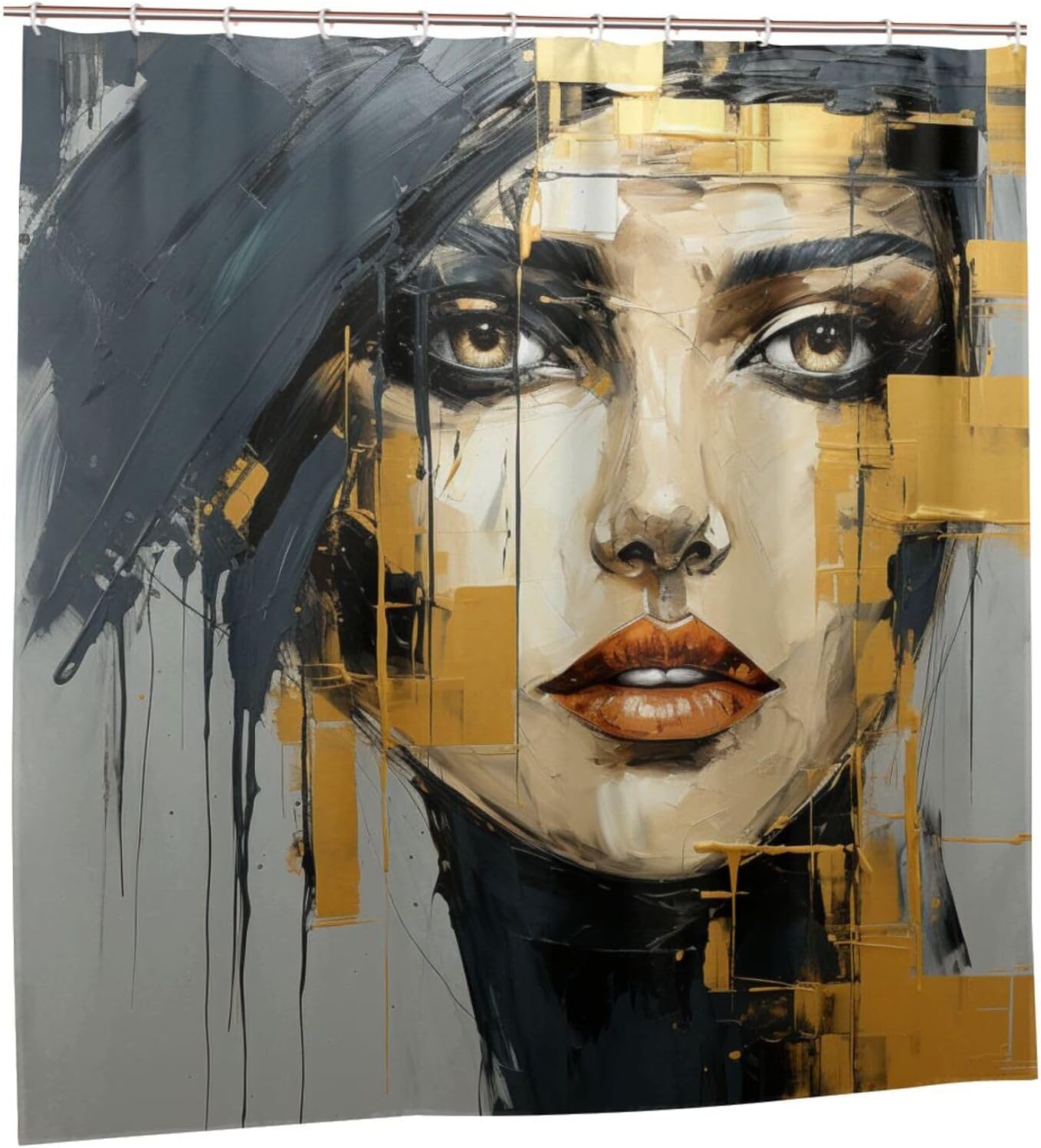 Unique Face Oil Painting Shower Curtain Set