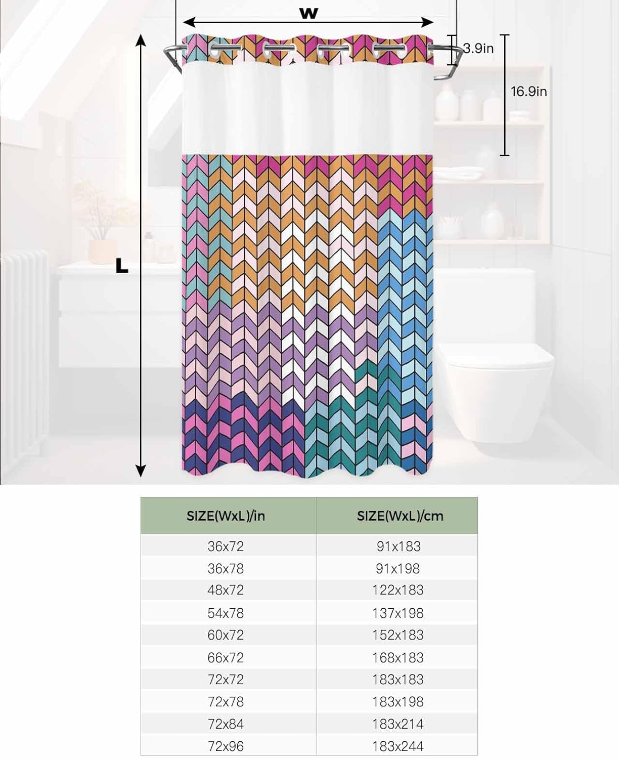Stylish No-Hook Shower Curtains Set for Home Use 54x78