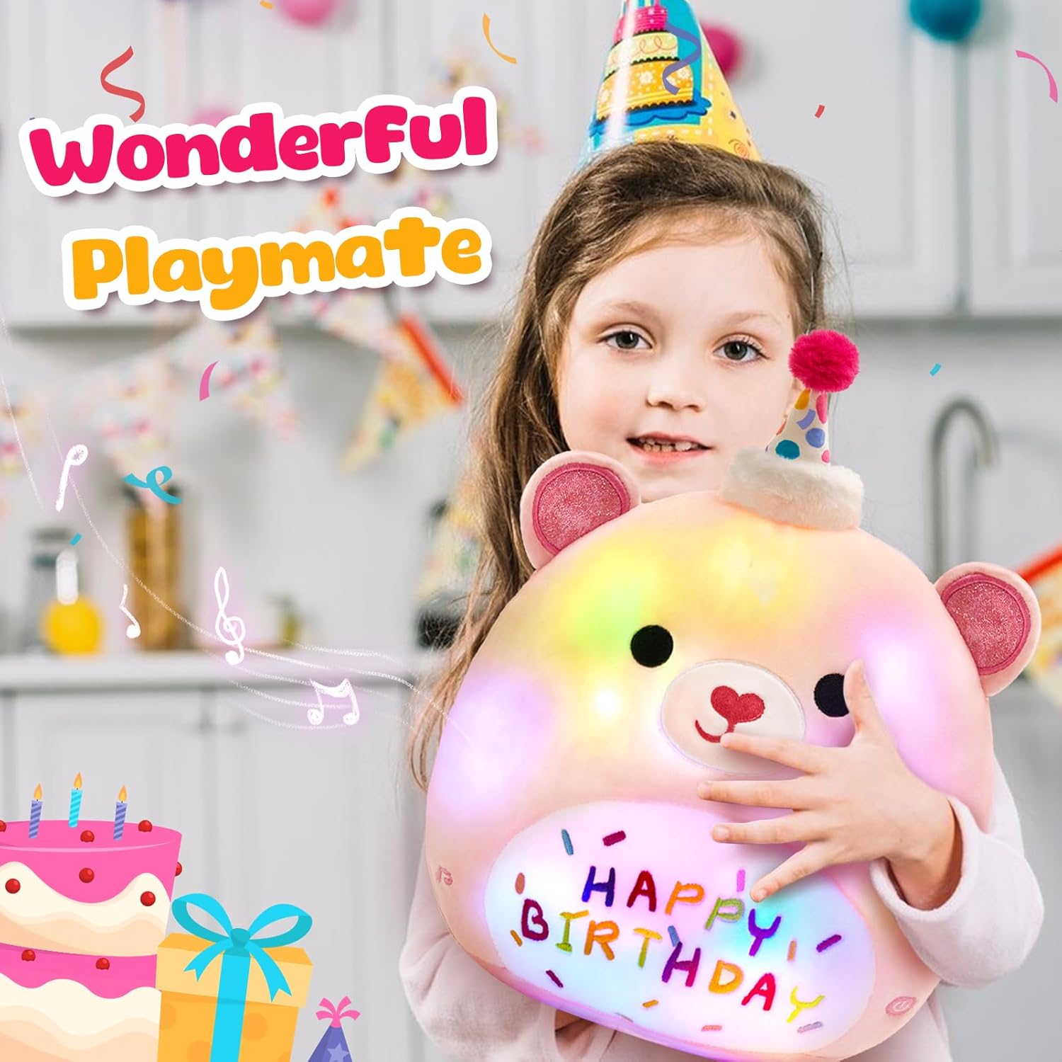 Happy Birthday Teddy Bear Glow Singing Plush Pillow