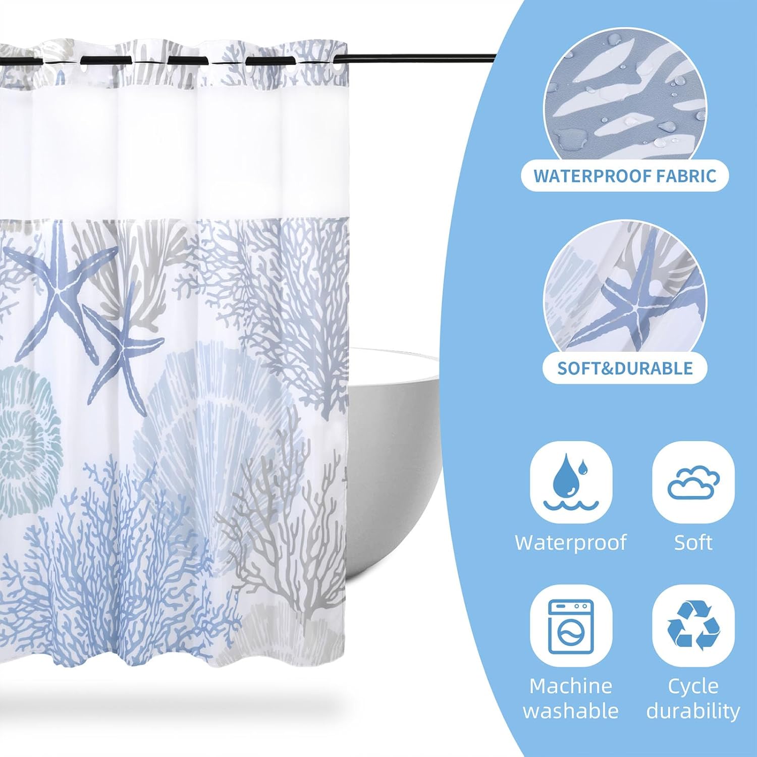 Seashell Style 72x75 Nautical Shower Curtain