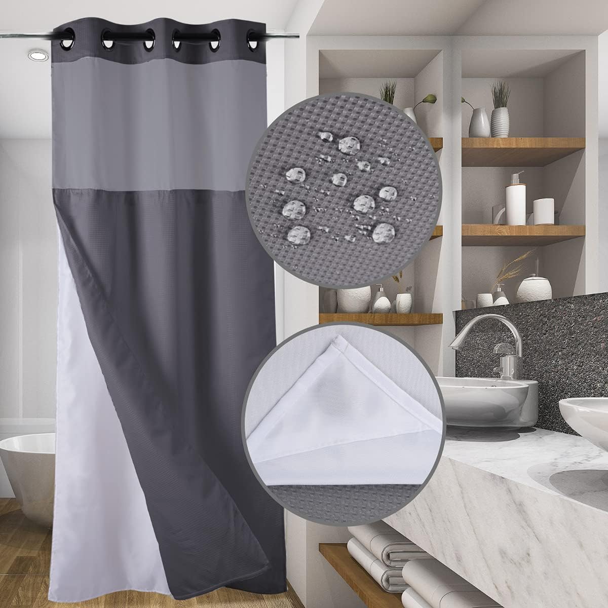 Ecoehoe Folding 36 x 72 Shower Curtain Set with Magnet Liner