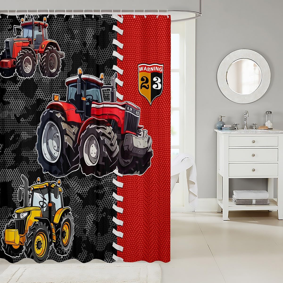 Castle Fairy Cartoon Tractor Shower Curtain 72x72 with 12 Hooks