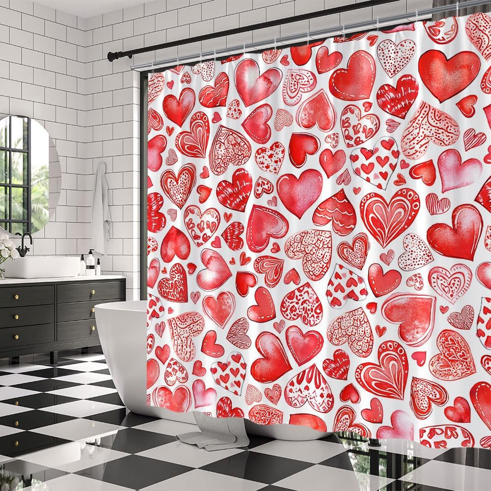 Elegant Red Love Heart Shower Curtain