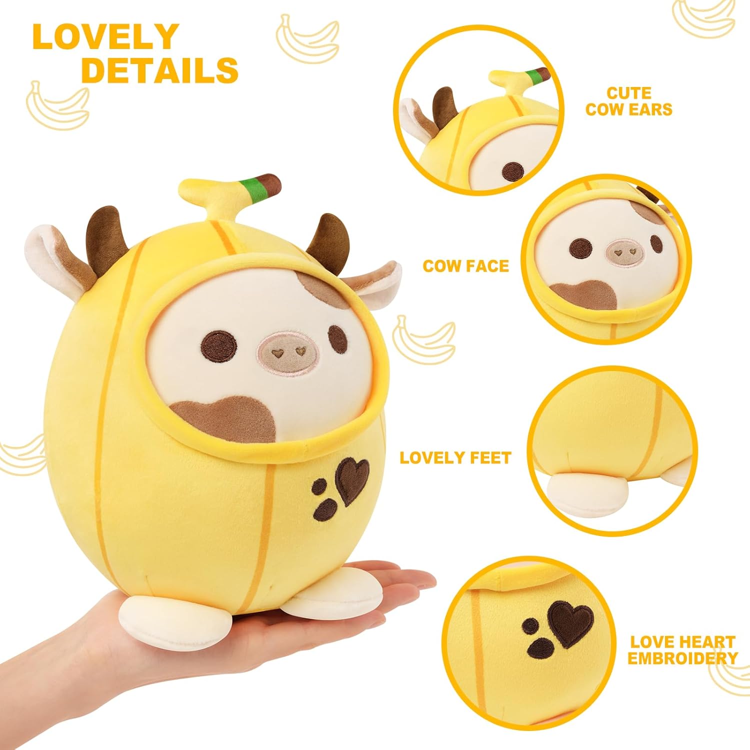 PEACH CAT Banana Cow Plush Pillow for Kids