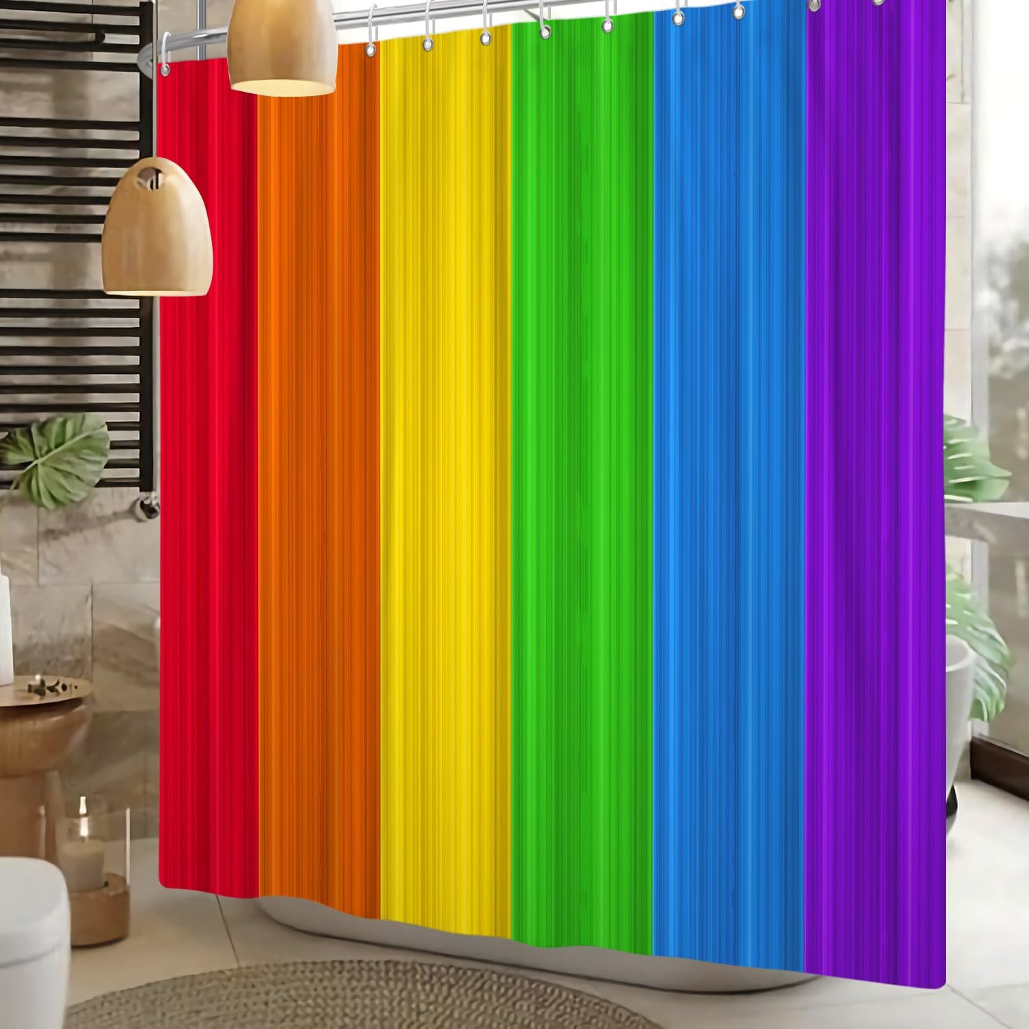 Canessioa Rainbow Stripes Shower Curtain Set