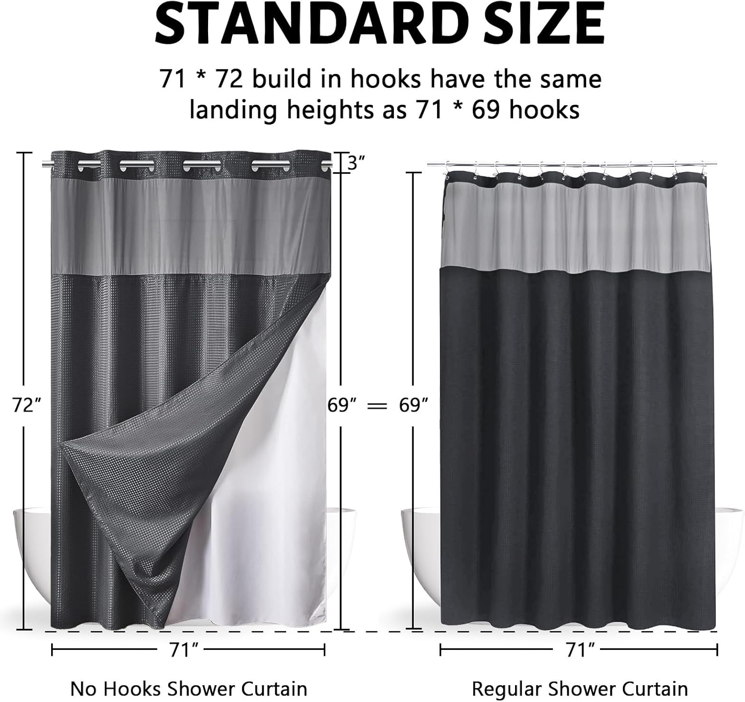 Furlinic No-Hook Heavy-Duty Shower Curtain Set