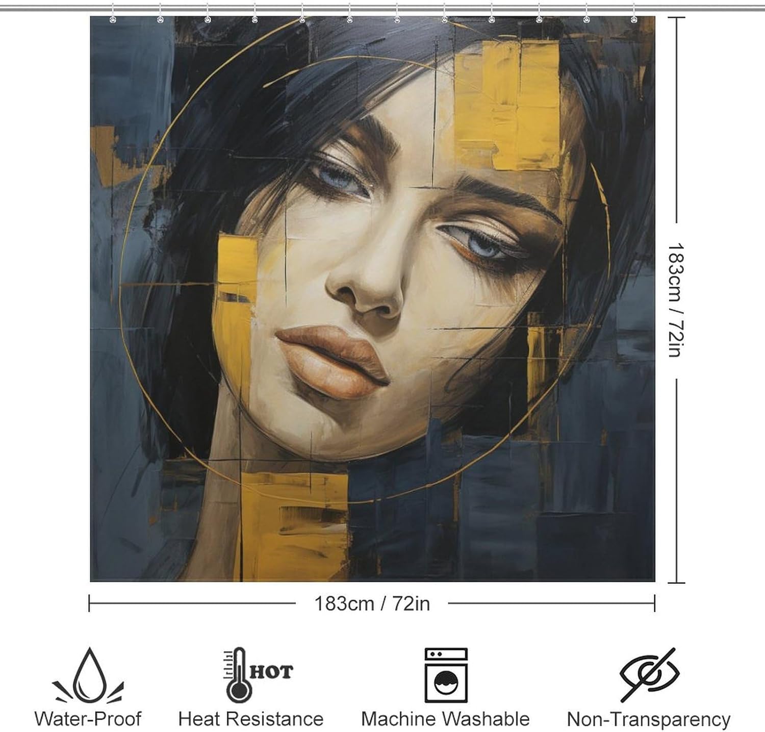Luxury Oil Painting Face Shower Curtain Set with 12 Hooks