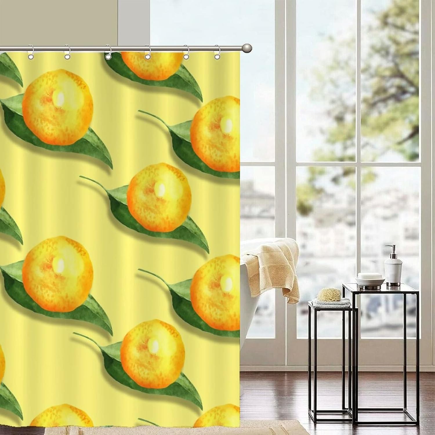 Fruit Pattern 65x71 Lemon shower curtain liner waterproof polyester with hook closure