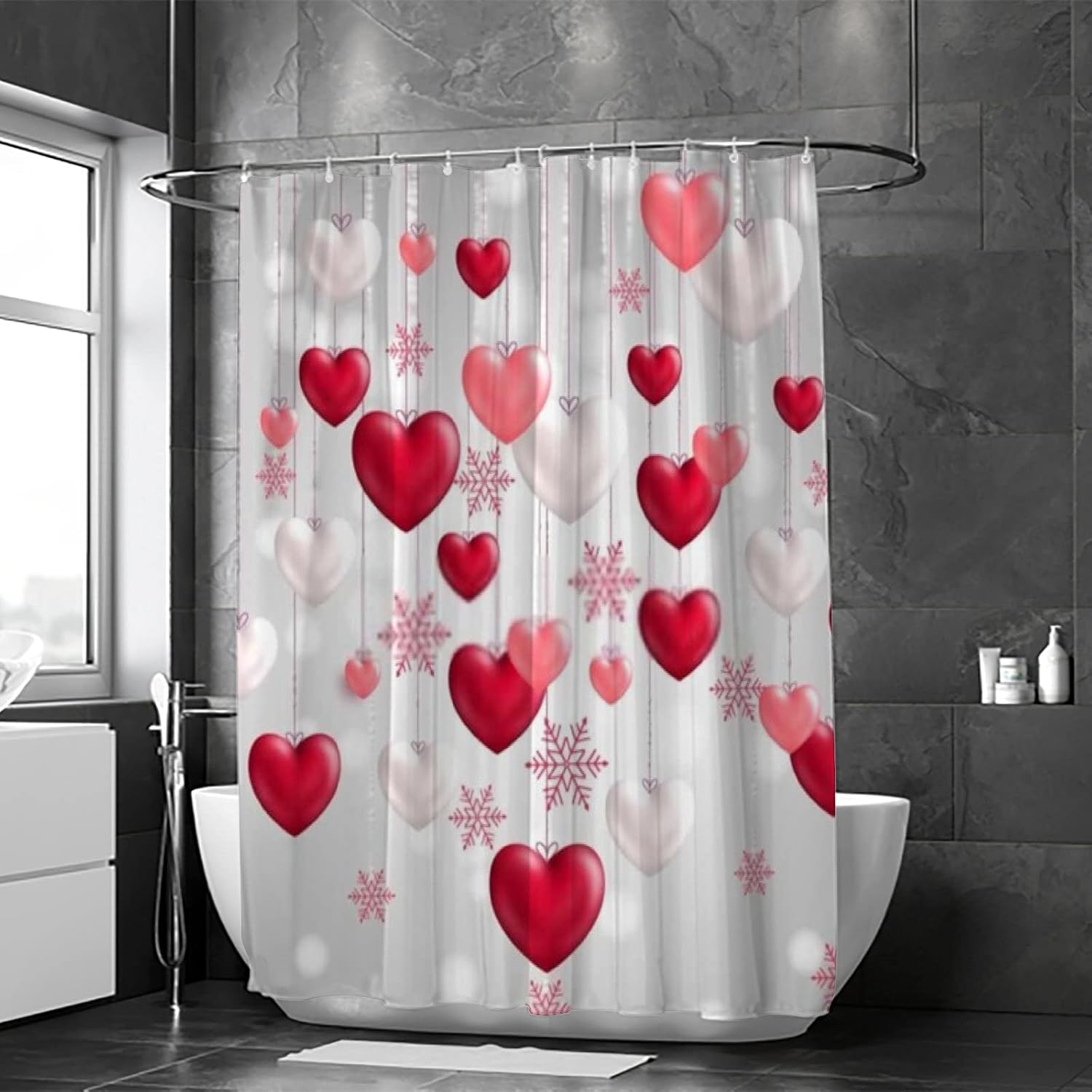 Hapuxt Heart Red Romantic Waterproof Shower Curtain