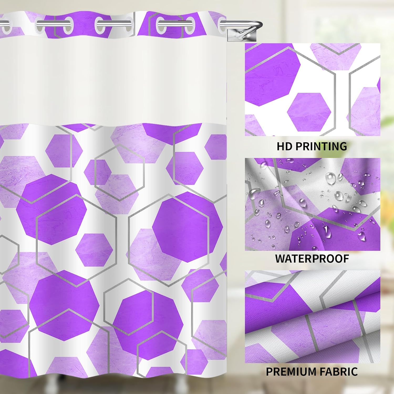 Striking Geometric Print - Mowxune - Double-Layer Luxury Bath Curtain