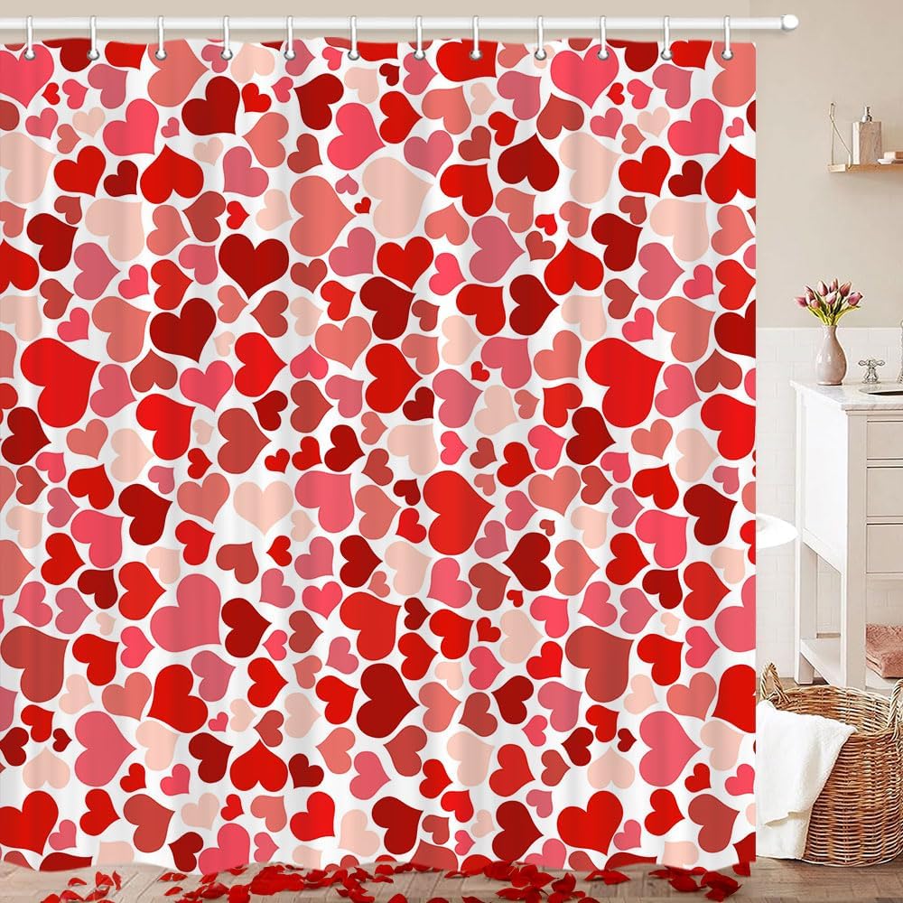 JAWO Valentines Day Shower Curtain Set - Heart Design Soft Durable