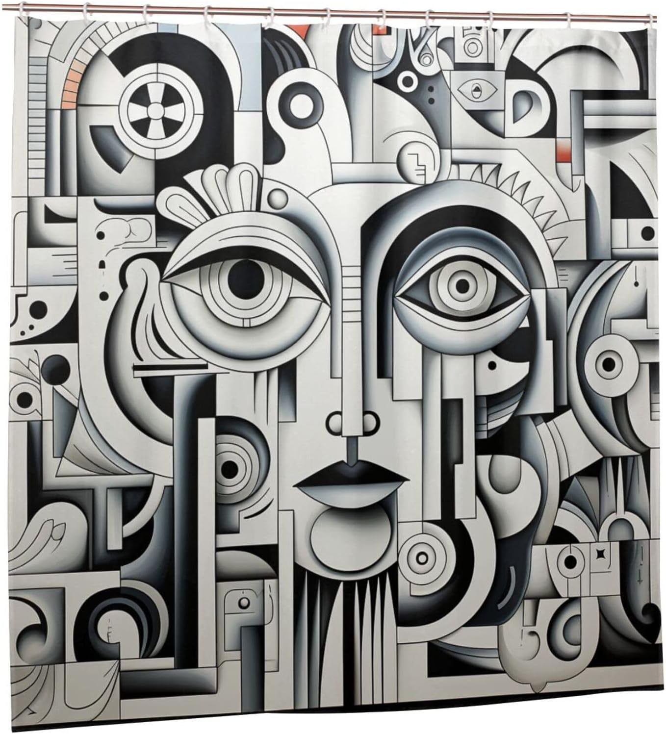 Abstract Face Boho Shower Curtain Set72x72 in