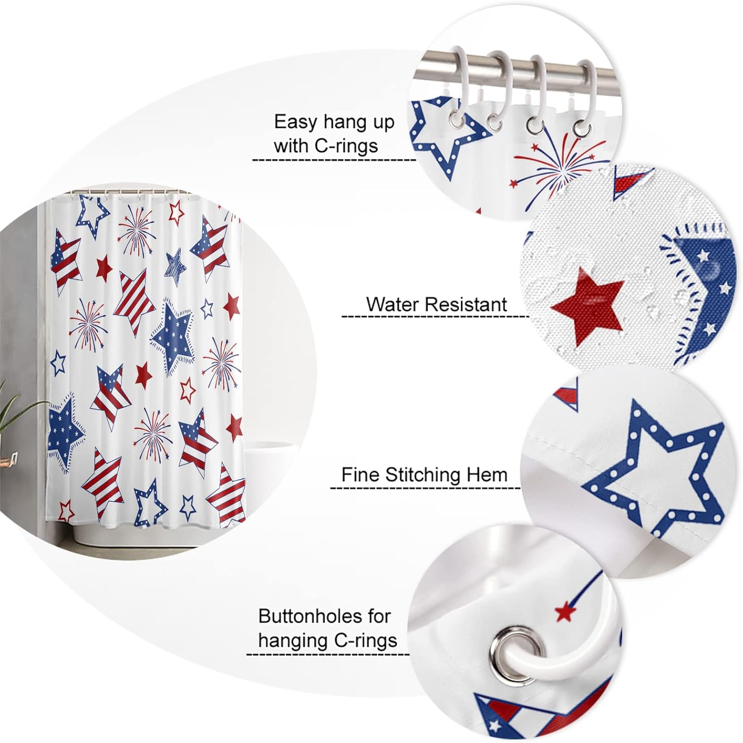 ALAGEO 4th of July USA Flag Shower Curtain