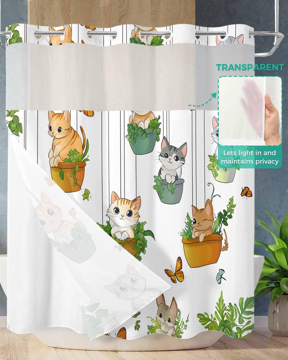 Premium No Hooks Shower Curtain Set with Liner