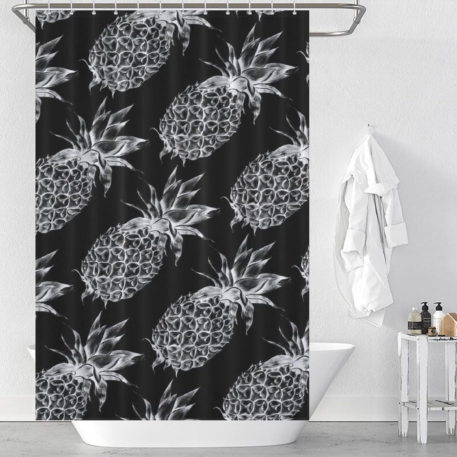 Summer Cool Pineapple Shower Curtain with 12 Hooks 1