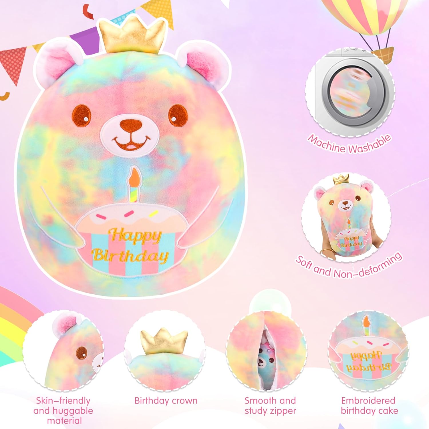 Safeolianha Birthday Bear Plush Pillow